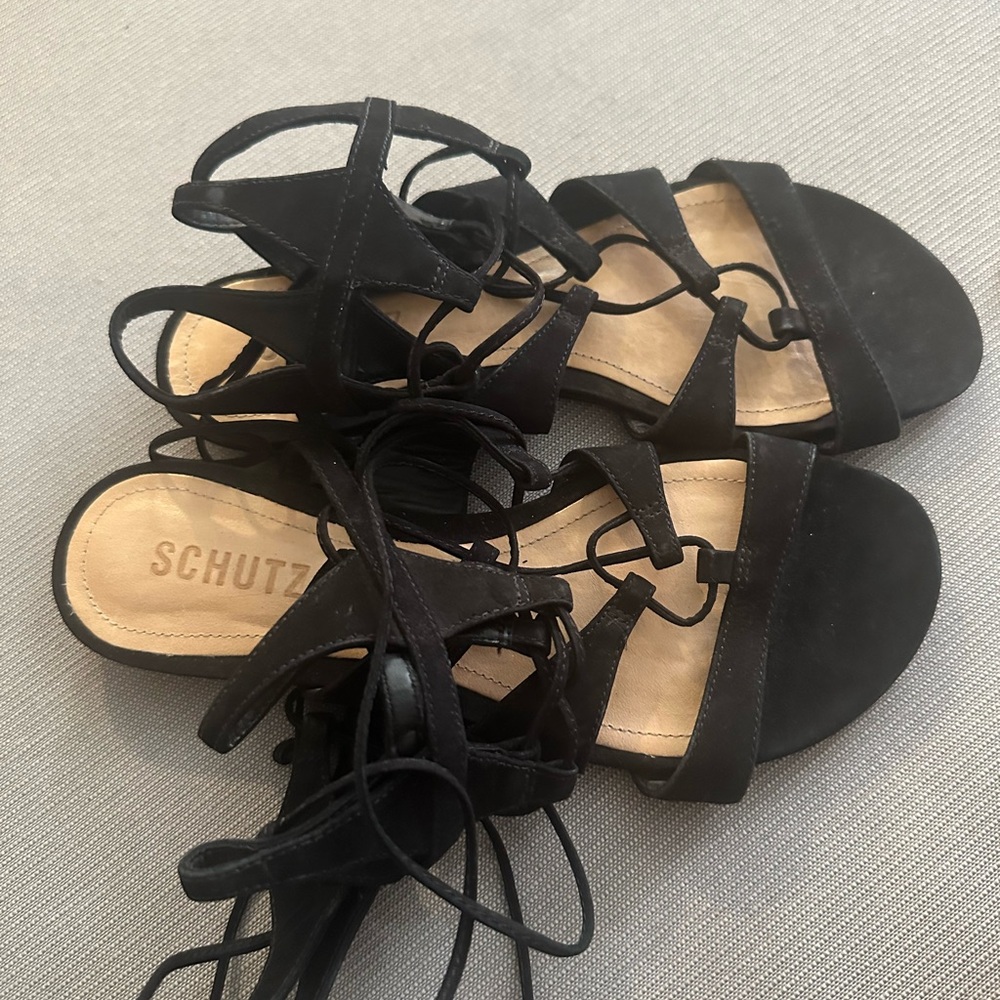 SCHUTZ Black Lace-Up Sandals